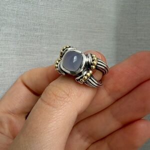 Samuel B Benham 18k and 925 Blue Chalcedony Vintage Ring Size 7 Rare